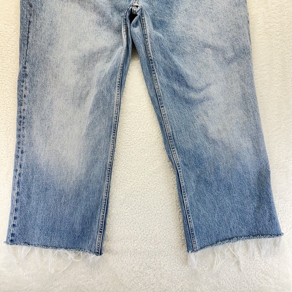 Zara Wide Leg Barrel Jeans Women's Cropped 12 Baggy Bohemian Coastle Raw Hem - Picture 3 of 14